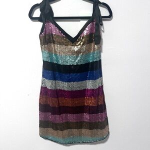Gianni Bini Taylor Swift Gold and Blue Sequin Slip Mini Dress medium
